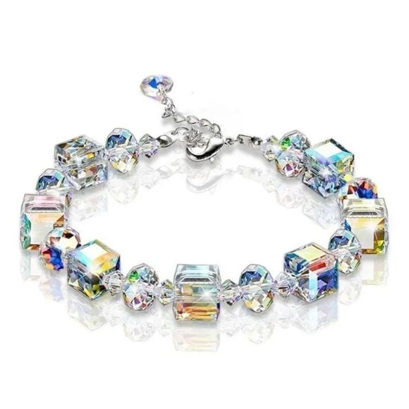 Bracelet with lab Crystals White Silver Plated Chain - Picture 1 of 8